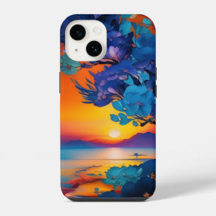 Funda Para iPhone 14 Árbol floreciente en el lago al amanecer