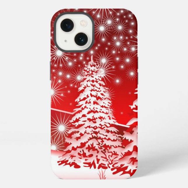 Funda Para iPhone Árbol rojo con nieve (Reverso )