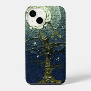 Funda Para iPhone 14 Árbol Viejo Marchito Luna y Estrellas
