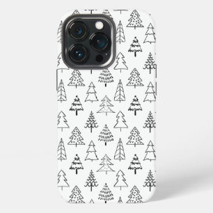 Funda Para iPhone 13 Pro Árboles de Navidad Patrón Negro y Blanco