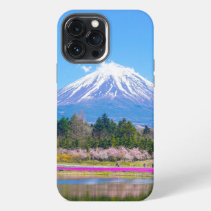Funda Para iPhone 13 Pro Max Árboles y flores del Monte Fuji