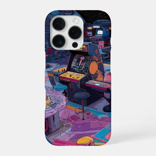 Funda Para iPhone Arcade Retro Futurista en el Espacio Exterior (Reverso)