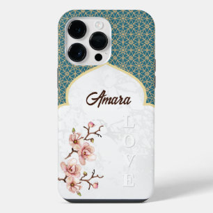 Funda Para iPhone 14 Pro Max Arco Arabesco Elegante Verde Teal Profundo y Dor