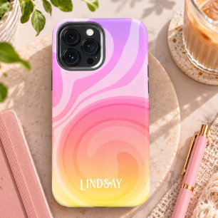 Funda Para iPhone 13 Pro Max Arcoíris Abstracto Personalizar Nombre Pastel Únic