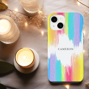 Funda Para iPhone 14 Arcoíris Colorido Vibrantes Pinceladas Monograma