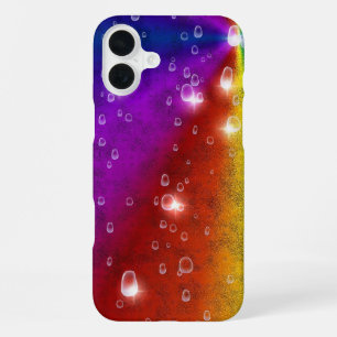Funda Para iPhone 16 Plus Arcoiris en optik de cuero elefante, gotas de lluv