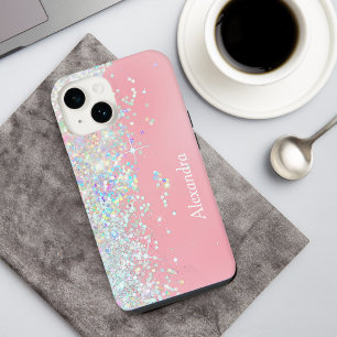 Funda Para iPhone 14 Arcoíris Purpurina Confeti Estrella Rosa