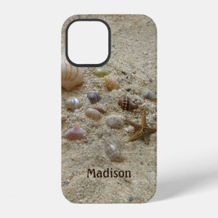 Funda Para iPhone 12 Arena de playa y conchas marinas agregan tu nombre