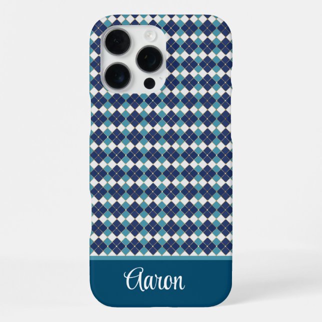 Funda Para iPhone Argyle Azul Personalizable  (Reverso )