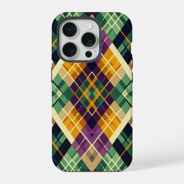 Funda Para iPhone Argyle Mardi Gras verde púrpura amarillo (Reverso )