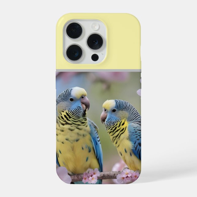 Funda Para iPhone Armonía de primavera: periquitos azules y amarillo (Reverso )