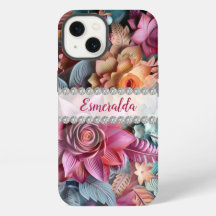 Arreglo de flores vibrantes 3D, marco de diamante