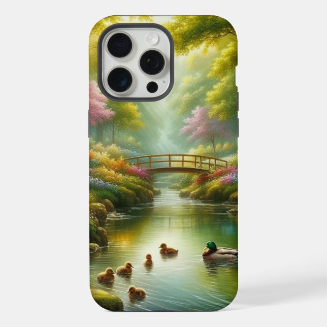 Funda Para iPhone Arroyo primaveral con patos/flores (Reverso )