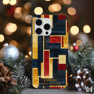 Art Deco Geométrico – Azul Marino, Dorado y Rojo