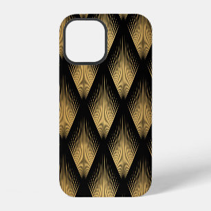 Funda Para iPhone 12 Art Deco, patrón oro negro.