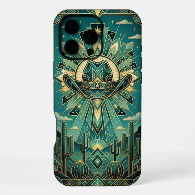 Funda Para iPhone Art Deco Teal & Gold iPhone 16 Pro Max Case  (Reverso )