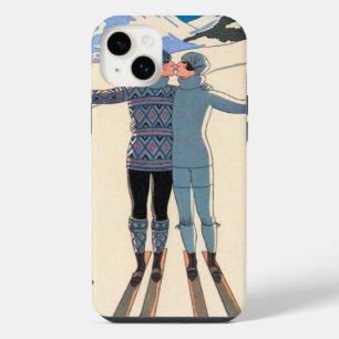 Funda Para iPhone 14 Plus Art Deco vintage, amantes de la nieve por George B