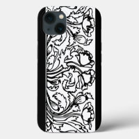 Art Nouveau amapola floral blanco negro elegante