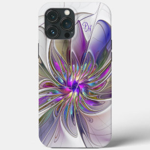 Funda Para iPhone 13 Pro Max Arte abstracto colorido enérgico flores iniciales