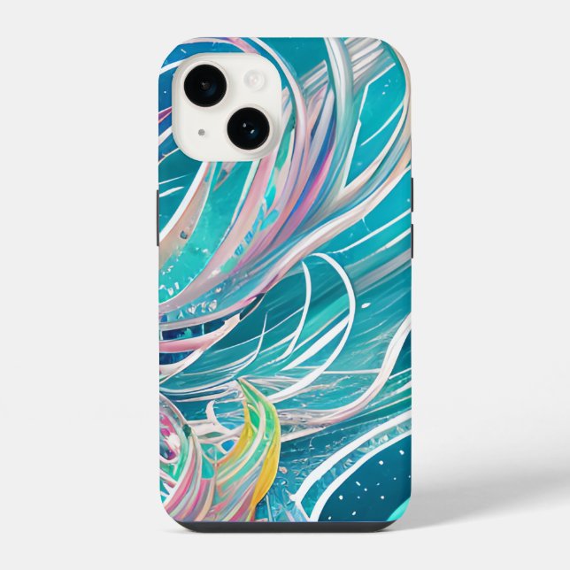 Funda Para iPhone Arte abstracto de coral azul playero (Reverso )