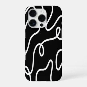 Funda Para iPhone 16 Pro Arte abstracto de línea ondulada minimalista en bl