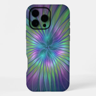 Funda Para iPhone 16 Pro Max Arte abstracto fractal de flor de fantasía brillan