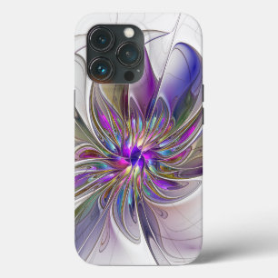 Funda Para iPhone 13 Pro Arte abstracto fractal de flores enérgico y colori