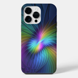 Funda Para iPhone 14 Pro Max Arte abstracto fractal moderno colorido con azul