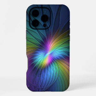 Funda Para iPhone 16 Pro Max Arte abstracto fractal moderno colorido con azul