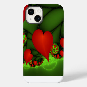 Funda Para iPhone 14 Arte abstracto fractal moderno corazones rojos lim