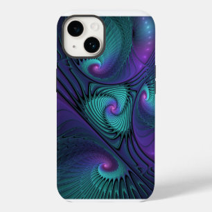 Funda Para iPhone 14 Arte abstracto fractal moderno de púrpura y turque