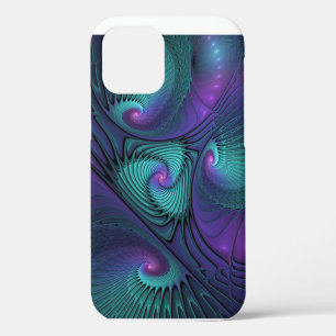 Funda Para iPhone 12 Arte abstracto fractal moderno de púrpura y turque