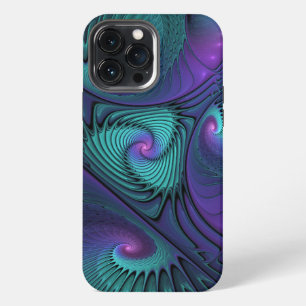 Funda Para iPhone 13 Pro Max Arte abstracto fractal moderno de púrpura y turque