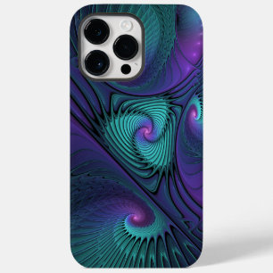 Funda Para iPhone 14 Pro Max Arte abstracto fractal moderno púrpura y turquesa