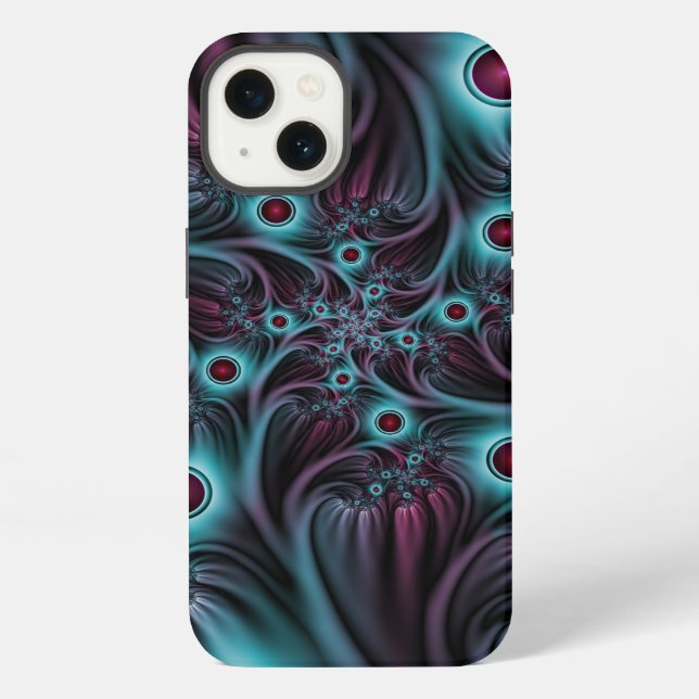 Funda Para iPhone Arte abstracto fractal rosa azul profundo (Reverso )