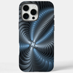 Funda Para iPhone 16 Pro Max Arte abstracto moderno fractal 3D gris azul plásti