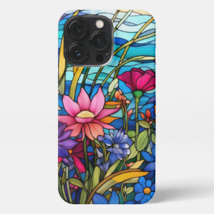 Funda Para iPhone 13 Pro Arte Botánico Floral de Vidrio Manchado Colorido