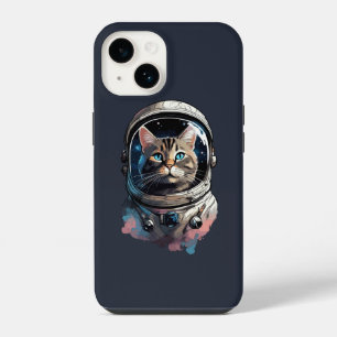 Funda Para iPhone 14 Arte de Acuarela de Gato Astronauta en el Espacio