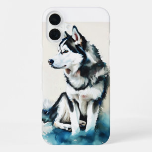 Funda Para iPhone 16 Plus Arte de Acuarela de Husky Elegante – Retrato de Pe