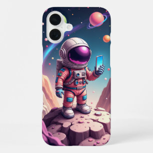 Funda Para iPhone 16 Plus Arte de astronauta de dibujos animados de la luna