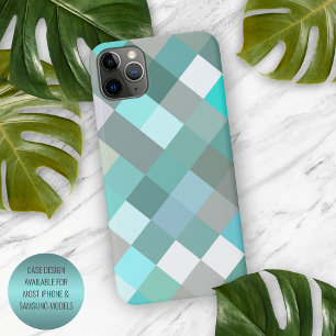 Funda Para iPhone 16 Pro Max Arte de bloque de píxeles verde jade turquesa acuá