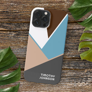Funda Para iPhone 16 Pro Max Arte de bloque personalizado blanco marrón azul gr