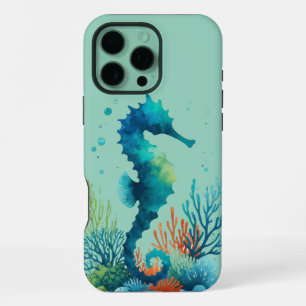 Funda Para iPhone 16 Pro Max arte de caballito de mar náutico/playa/costero