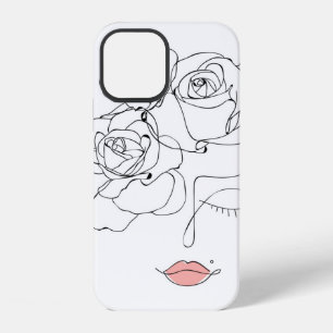 Funda Para iPhone 12 Arte de cabeza de flores, arte de línea mujer con