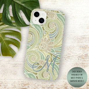 Funda Para iPhone 16 Pro Max Arte de cachemira personalizado en verde, amarillo