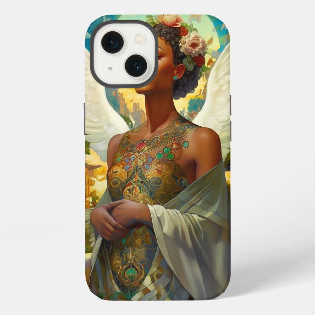 Funda Para iPhone Arte de fantasía de la diosa ángel afroamericana (Reverso )