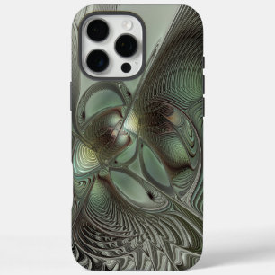 Funda Para iPhone 16 Pro Max Arte de fantasía fractal gris verde oliva abstract