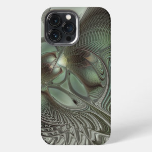 Funda Para iPhone 13 Pro Max Arte de fantasía fractal gris verde oliva abstract