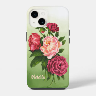 Funda Para iPhone 14 Arte de Flor de Jardín de Peonía Vintage Acuarela