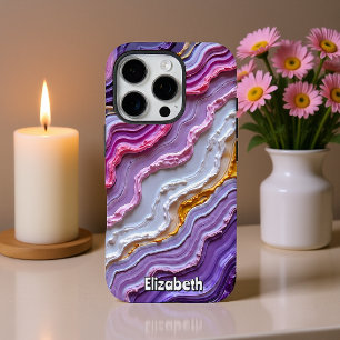 Funda Para iPhone 16 Pro Arte de Geoda Dinámica en Tonos Púrpura